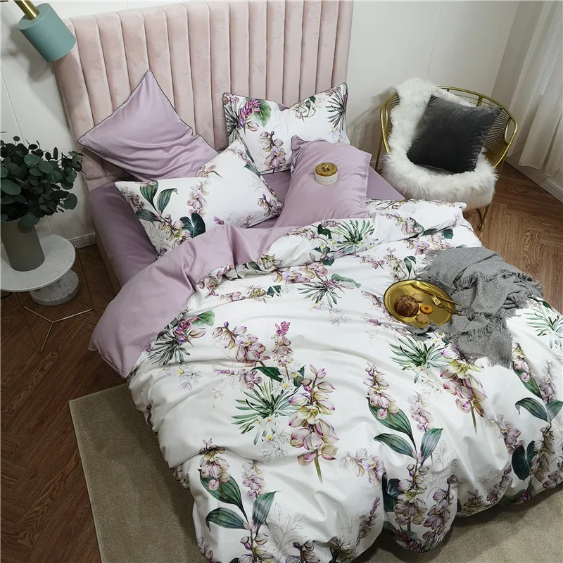 29Color 4/6Pcs Luxury Egyptian Cotton Bedding Set Queen King size Bright Flamingo Leaf Duvet Cover Bed sheet set Fitted sheet
