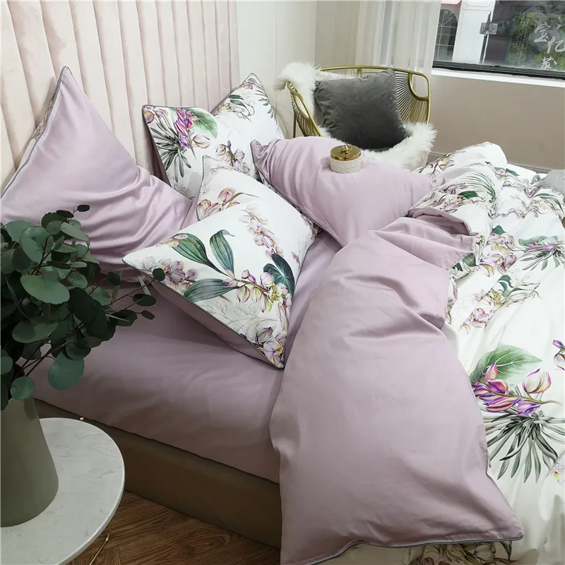 29Color 4/6Pcs Luxury Egyptian Cotton Bedding Set Queen King size Bright Flamingo Leaf Duvet Cover Bed sheet set Fitted sheet
