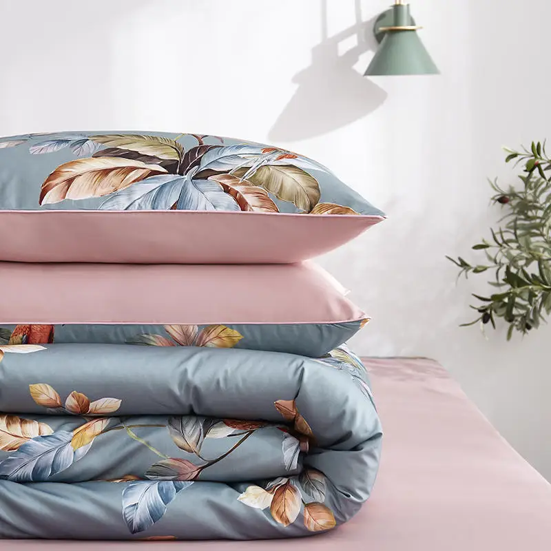29Color 4/6Pcs Luxury Egyptian Cotton Bedding Set Queen King size Bright Flamingo Leaf Duvet Cover Bed sheet set Fitted sheet