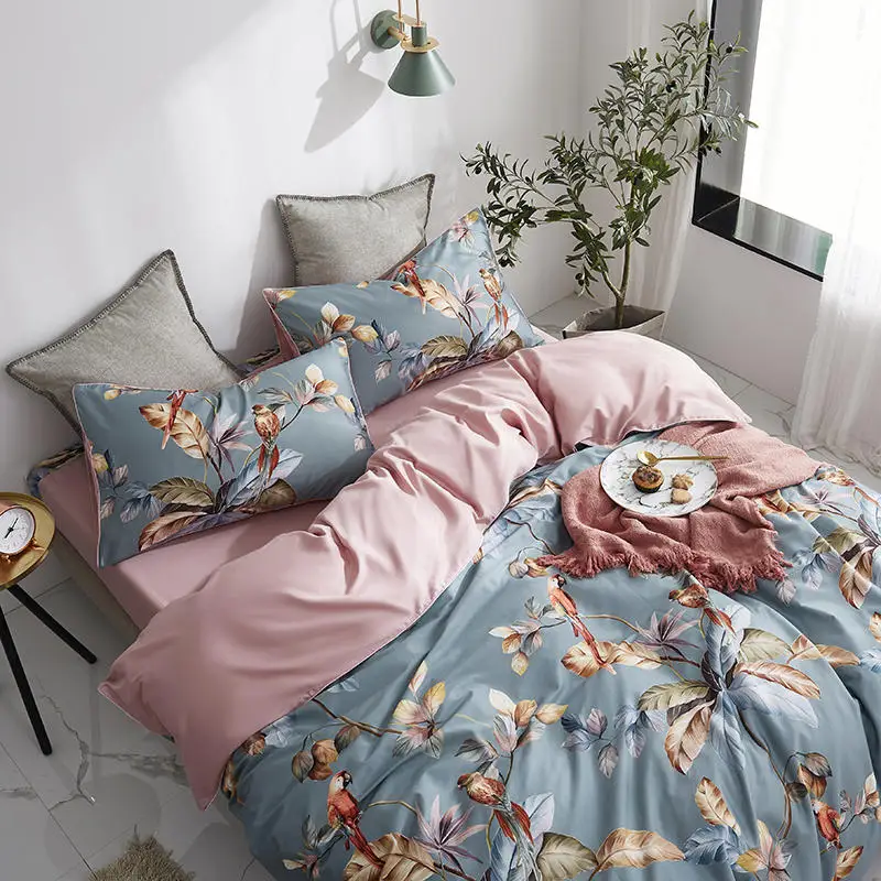 29Color 4/6Pcs Luxury Egyptian Cotton Bedding Set Queen King size Bright Flamingo Leaf Duvet Cover Bed sheet set Fitted sheet