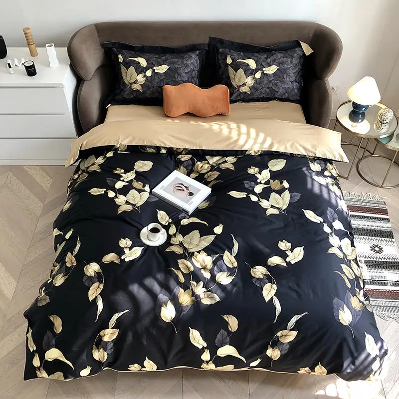 29Color 4/6Pcs Luxury Egyptian Cotton Bedding Set Queen King size Bright Flamingo Leaf Duvet Cover Bed sheet set Fitted sheet
