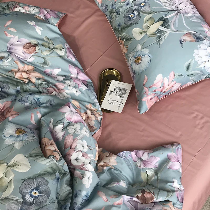 29Color 4/6Pcs Luxury Egyptian Cotton Bedding Set Queen King size Bright Flamingo Leaf Duvet Cover Bed sheet set Fitted sheet