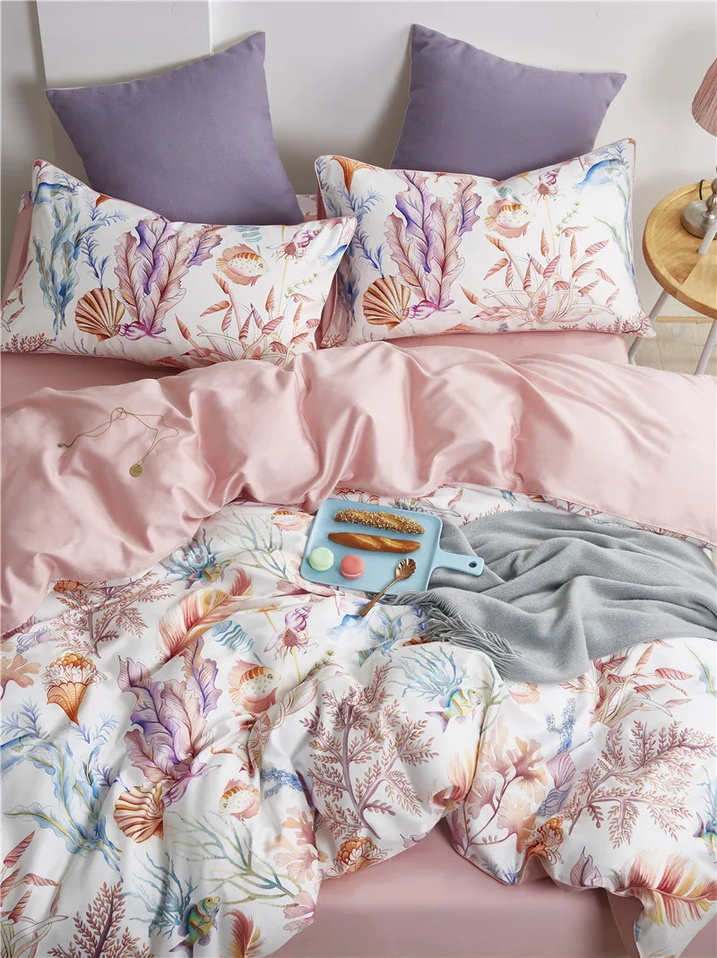 29Color 4/6Pcs Luxury Egyptian Cotton Bedding Set Queen King size Bright Flamingo Leaf Duvet Cover Bed sheet set Fitted sheet