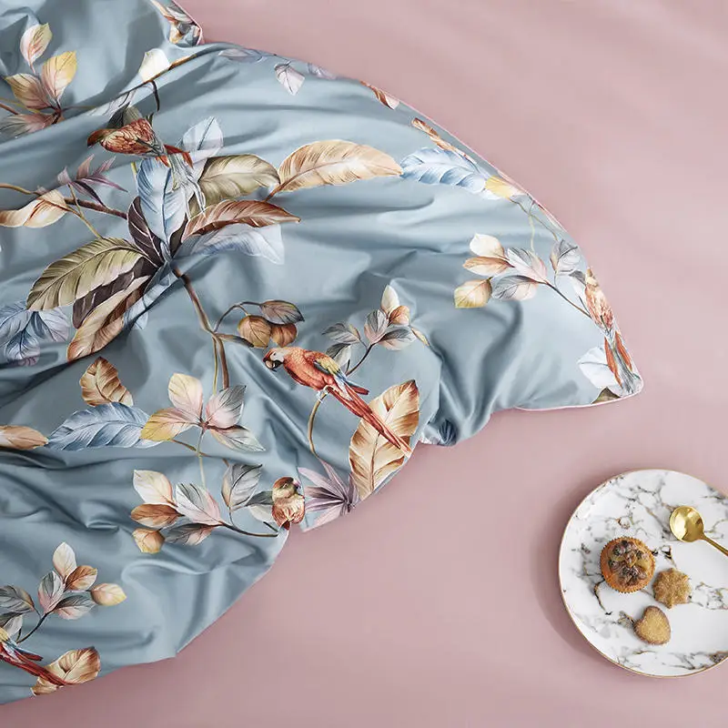 29Color 4/6Pcs Luxury Egyptian Cotton Bedding Set Queen King size Bright Flamingo Leaf Duvet Cover Bed sheet set Fitted sheet