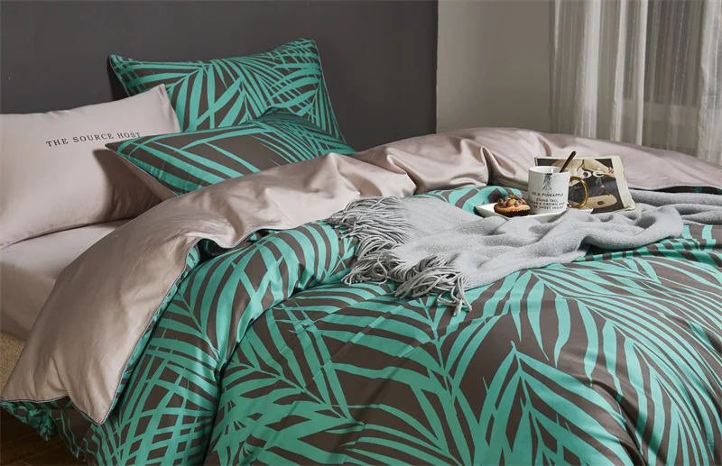 29Color 4/6Pcs Luxury Egyptian Cotton Bedding Set Queen King size Bright Flamingo Leaf Duvet Cover Bed sheet set Fitted sheet
