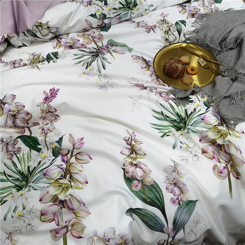 29Color 4/6Pcs Luxury Egyptian Cotton Bedding Set Queen King size Bright Flamingo Leaf Duvet Cover Bed sheet set Fitted sheet