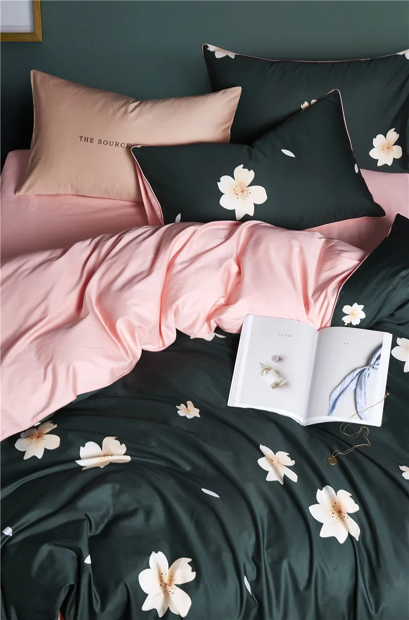 29Color 4/6Pcs Luxury Egyptian Cotton Bedding Set Queen King size Bright Flamingo Leaf Duvet Cover Bed sheet set Fitted sheet