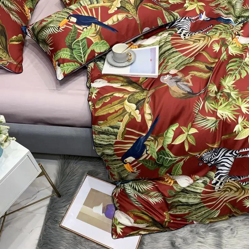 29Color 4/6Pcs Luxury Egyptian Cotton Bedding Set Queen King size Bright Flamingo Leaf Duvet Cover Bed sheet set Fitted sheet