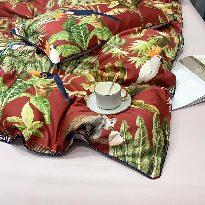 29Color 4/6Pcs Luxury Egyptian Cotton Bedding Set Queen King size Bright Flamingo Leaf Duvet Cover Bed sheet set Fitted sheet