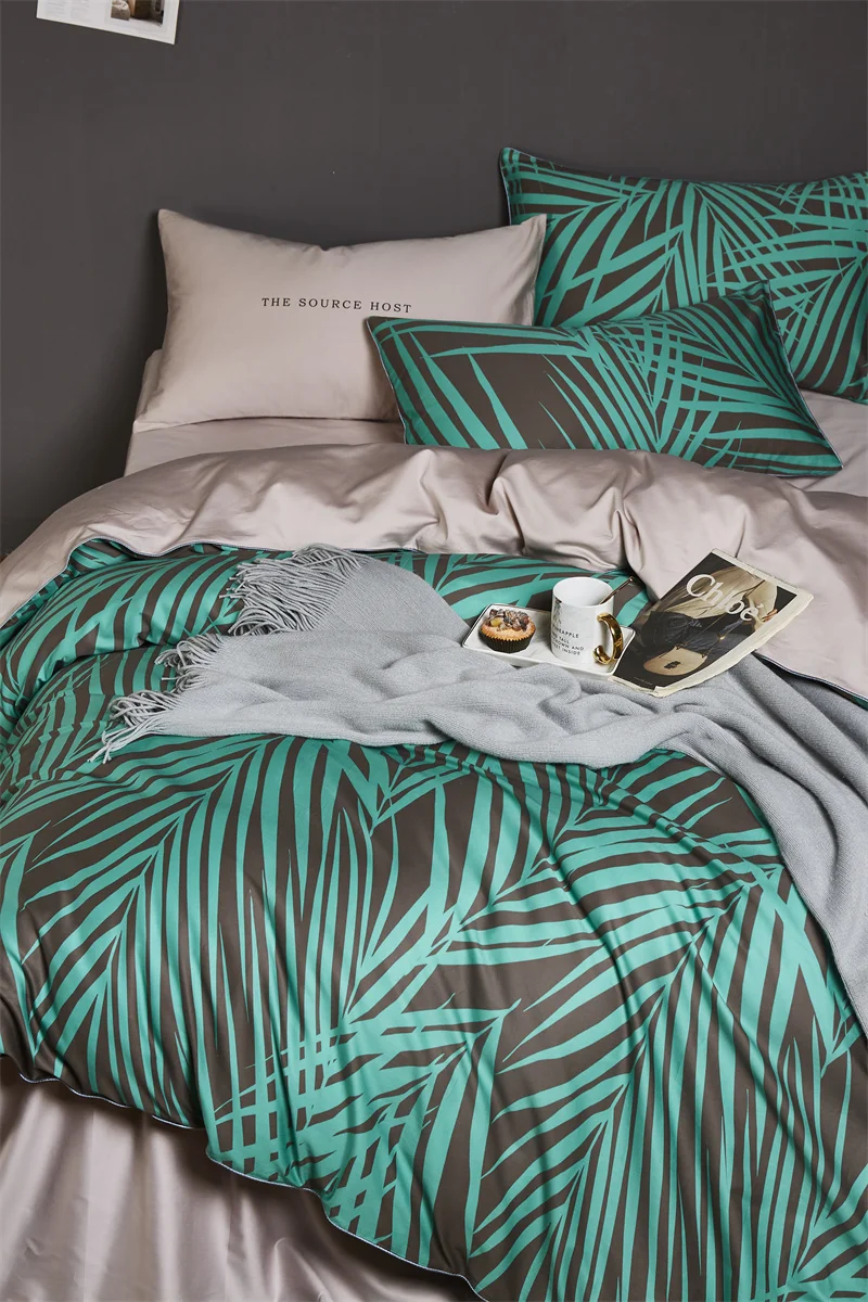 29Color 4/6Pcs Luxury Egyptian Cotton Bedding Set Queen King size Bright Flamingo Leaf Duvet Cover Bed sheet set Fitted sheet