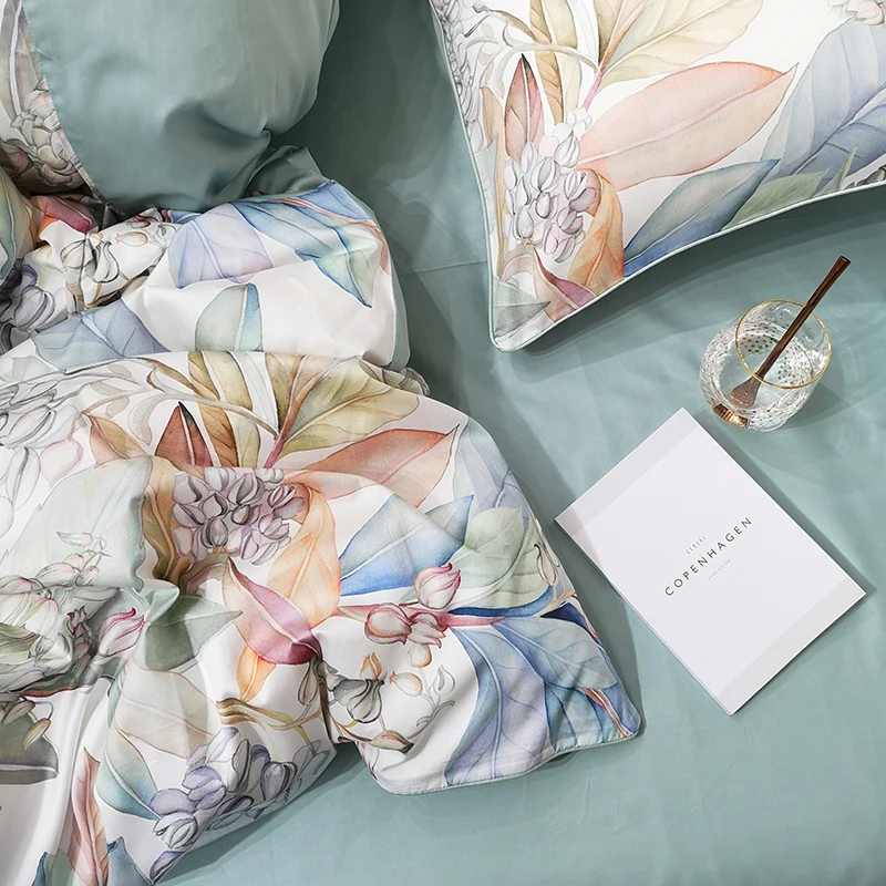 29Color 4/6Pcs Luxury Egyptian Cotton Bedding Set Queen King size Bright Flamingo Leaf Duvet Cover Bed sheet set Fitted sheet