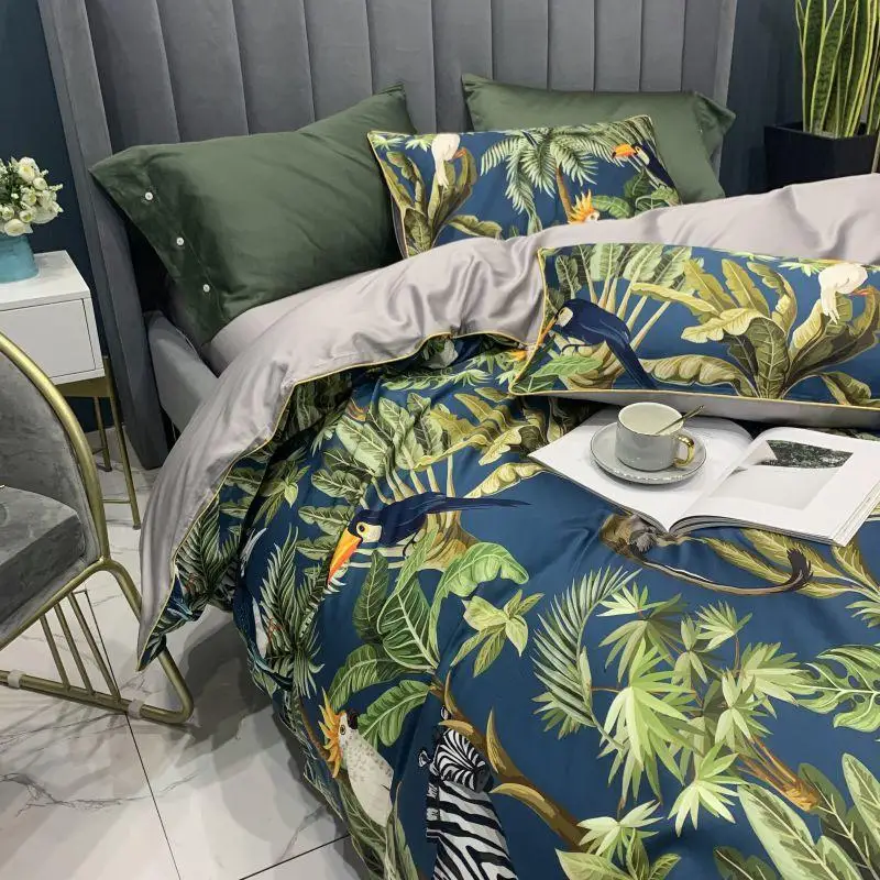 29Color 4/6Pcs Luxury Egyptian Cotton Bedding Set Queen King size Bright Flamingo Leaf Duvet Cover Bed sheet set Fitted sheet