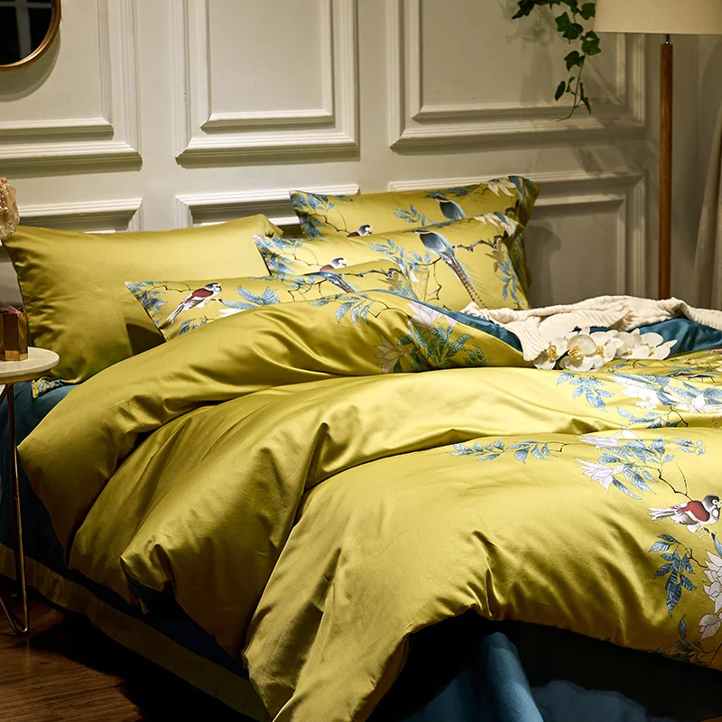 29Color 4/6Pcs Luxury Egyptian Cotton Bedding Set Queen King size Bright Flamingo Leaf Duvet Cover Bed sheet set Fitted sheet