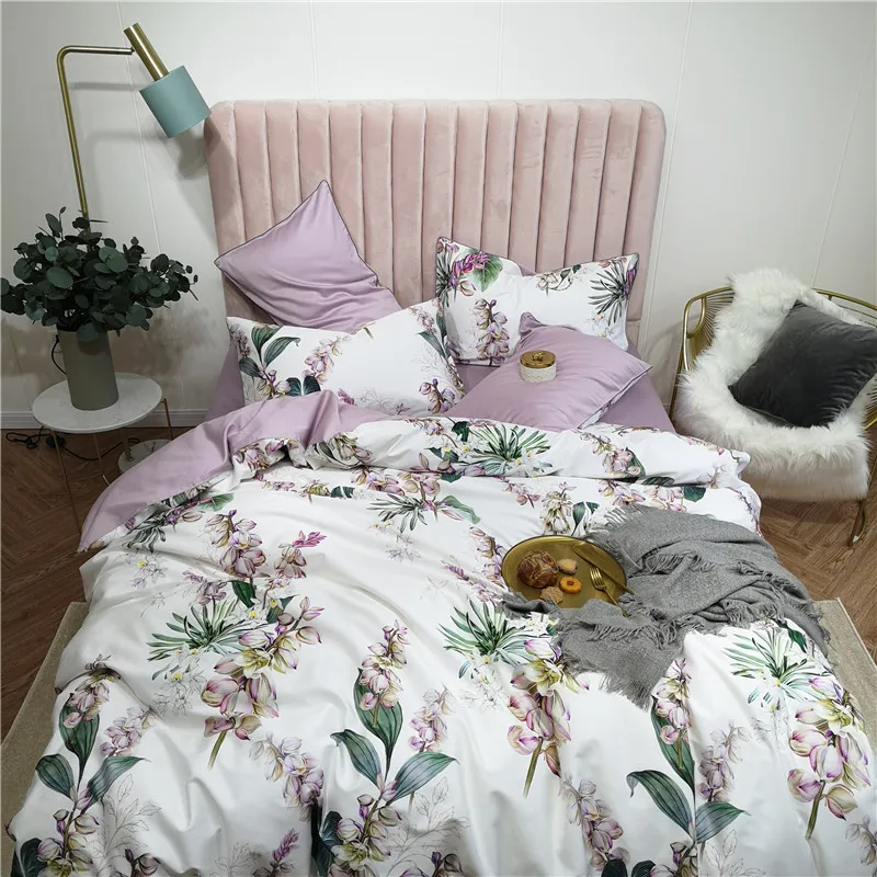 29Color 4/6Pcs Luxury Egyptian Cotton Bedding Set Queen King size Bright Flamingo Leaf Duvet Cover Bed sheet set Fitted sheet