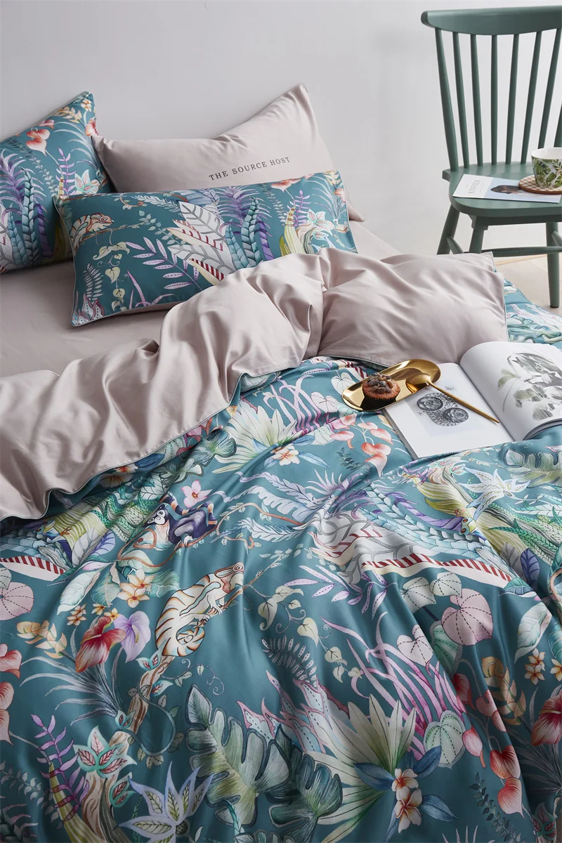 29Color 4/6Pcs Luxury Egyptian Cotton Bedding Set Queen King size Bright Flamingo Leaf Duvet Cover Bed sheet set Fitted sheet