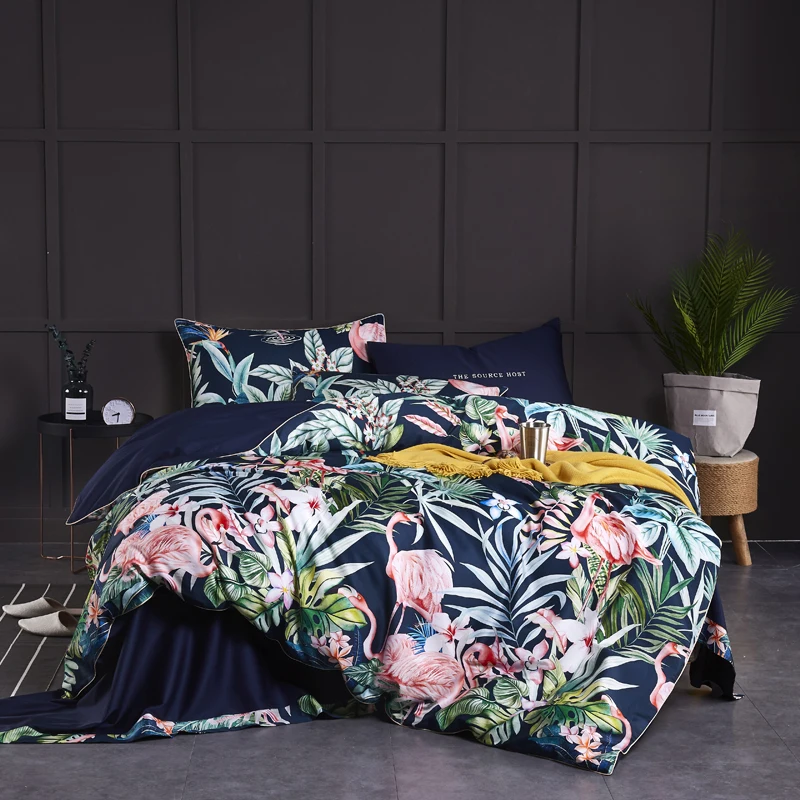 29Color 4/6Pcs Luxury Egyptian Cotton Bedding Set Queen King size Bright Flamingo Leaf Duvet Cover Bed sheet set Fitted sheet