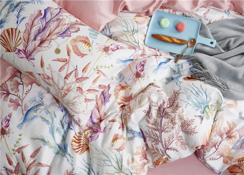 29Color 4/6Pcs Luxury Egyptian Cotton Bedding Set Queen King size Bright Flamingo Leaf Duvet Cover Bed sheet set Fitted sheet