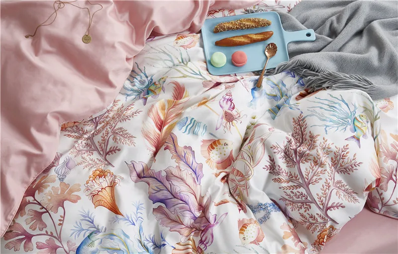 29Color 4/6Pcs Luxury Egyptian Cotton Bedding Set Queen King size Bright Flamingo Leaf Duvet Cover Bed sheet set Fitted sheet