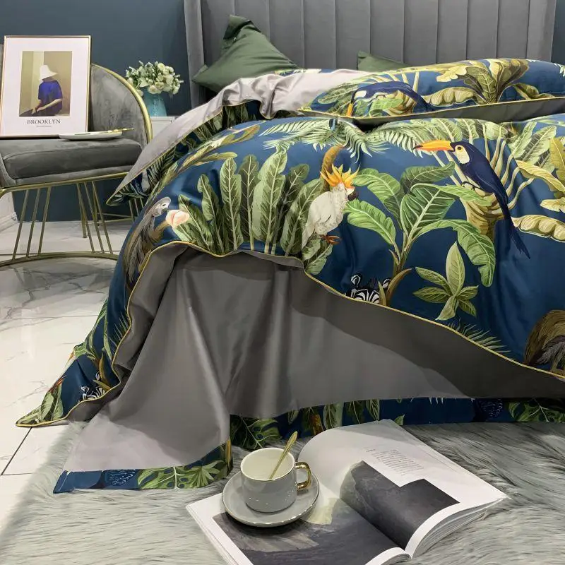 29Color 4/6Pcs Luxury Egyptian Cotton Bedding Set Queen King size Bright Flamingo Leaf Duvet Cover Bed sheet set Fitted sheet