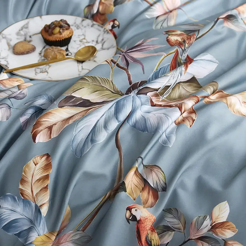29Color 4/6Pcs Luxury Egyptian Cotton Bedding Set Queen King size Bright Flamingo Leaf Duvet Cover Bed sheet set Fitted sheet