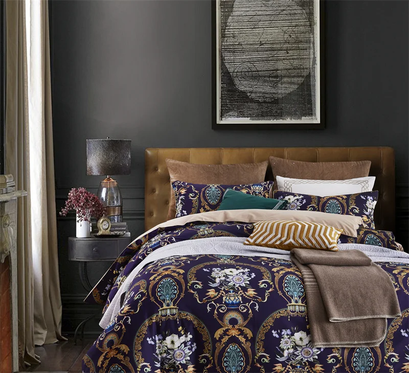 29Color 4/6Pcs Luxury Egyptian Cotton Bedding Set Queen King size Bright Flamingo Leaf Duvet Cover Bed sheet set Fitted sheet