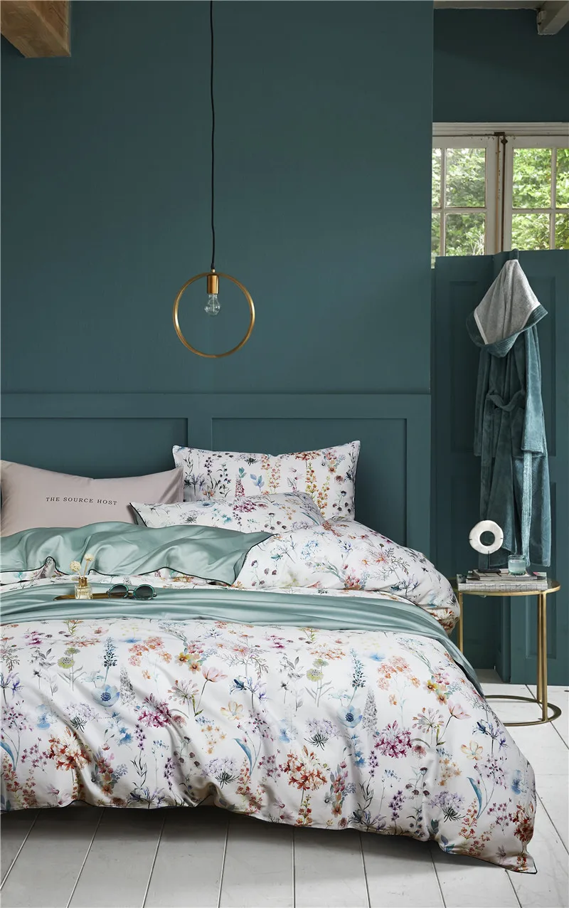 29Color 4/6Pcs Luxury Egyptian Cotton Bedding Set Queen King size Bright Flamingo Leaf Duvet Cover Bed sheet set Fitted sheet