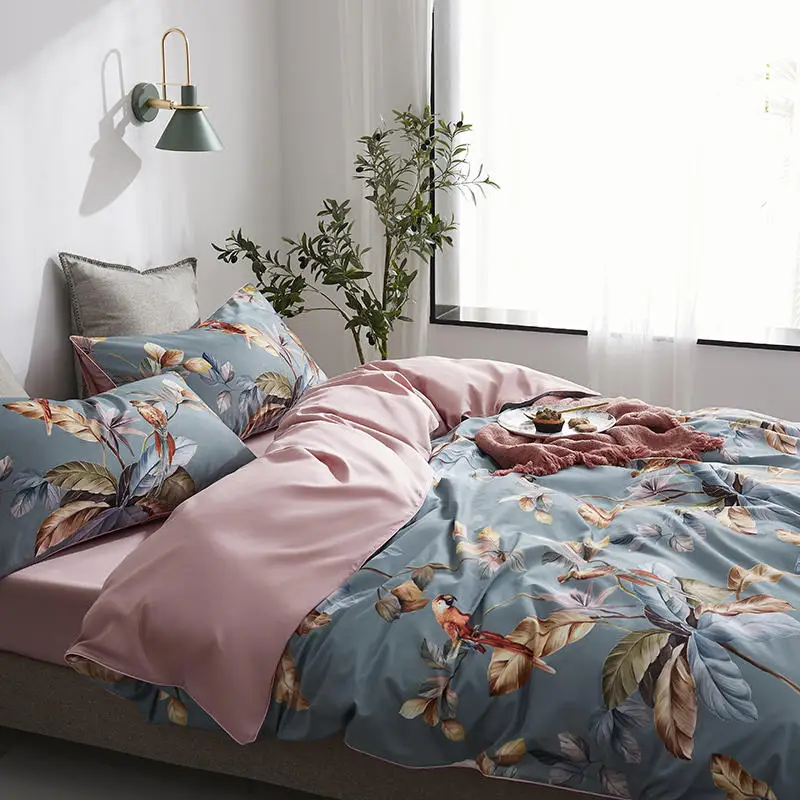 29Color 4/6Pcs Luxury Egyptian Cotton Bedding Set Queen King size Bright Flamingo Leaf Duvet Cover Bed sheet set Fitted sheet