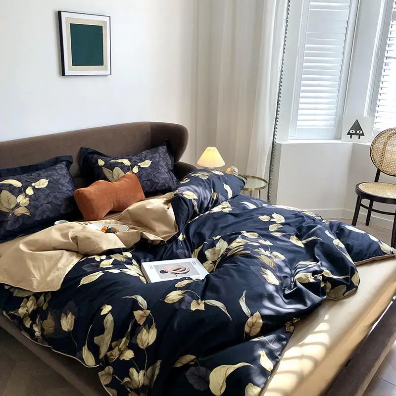 29Color 4/6Pcs Luxury Egyptian Cotton Bedding Set Queen King size Bright Flamingo Leaf Duvet Cover Bed sheet set Fitted sheet