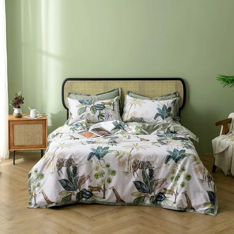 29Color 4/6Pcs Luxury Egyptian Cotton Bedding Set Queen King size Bright Flamingo Leaf Duvet Cover Bed sheet set Fitted sheet