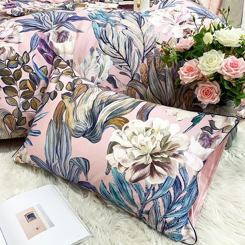 29Color 4/6Pcs Luxury Egyptian Cotton Bedding Set Queen King size Bright Flamingo Leaf Duvet Cover Bed sheet set Fitted sheet