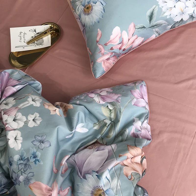 29Color 4/6Pcs Luxury Egyptian Cotton Bedding Set Queen King size Bright Flamingo Leaf Duvet Cover Bed sheet set Fitted sheet