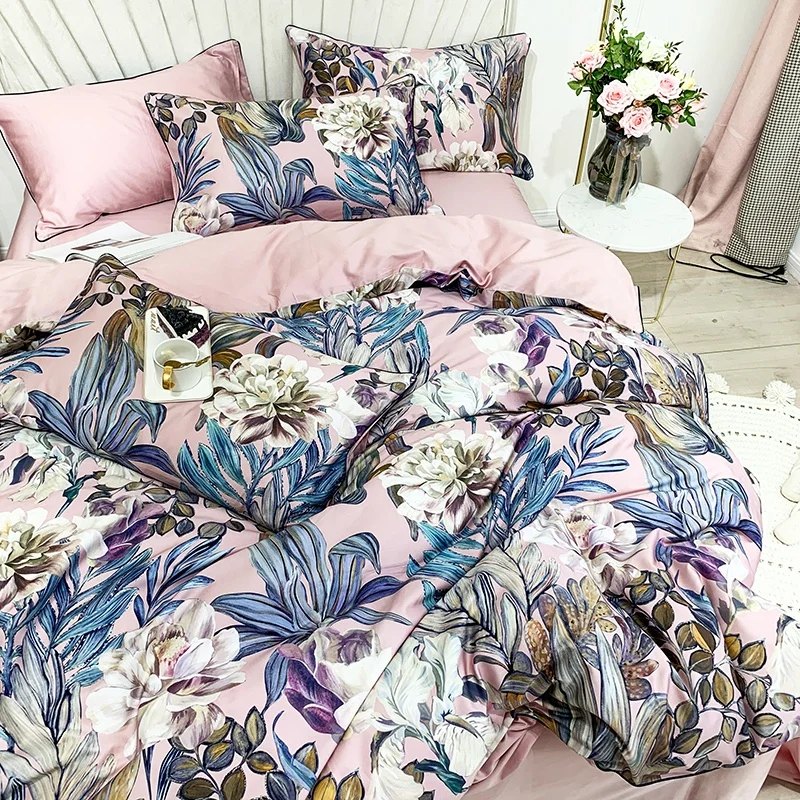 29Color 4/6Pcs Luxury Egyptian Cotton Bedding Set Queen King size Bright Flamingo Leaf Duvet Cover Bed sheet set Fitted sheet