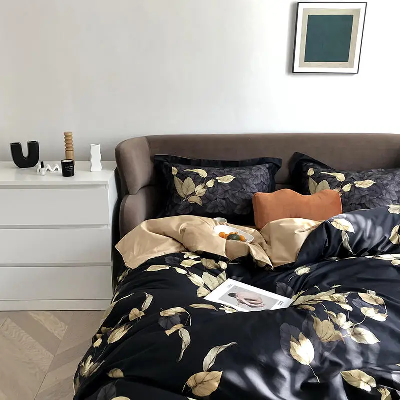 29Color 4/6Pcs Luxury Egyptian Cotton Bedding Set Queen King size Bright Flamingo Leaf Duvet Cover Bed sheet set Fitted sheet