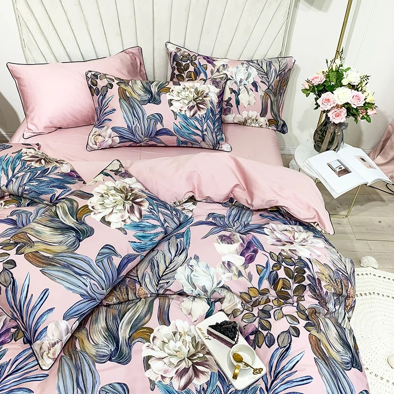29Color 4/6Pcs Luxury Egyptian Cotton Bedding Set Queen King size Bright Flamingo Leaf Duvet Cover Bed sheet set Fitted sheet