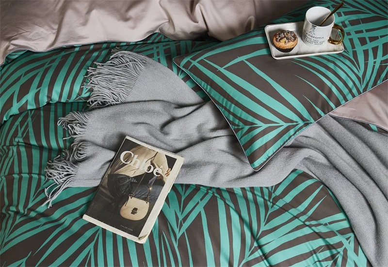 29Color 4/6Pcs Luxury Egyptian Cotton Bedding Set Queen King size Bright Flamingo Leaf Duvet Cover Bed sheet set Fitted sheet