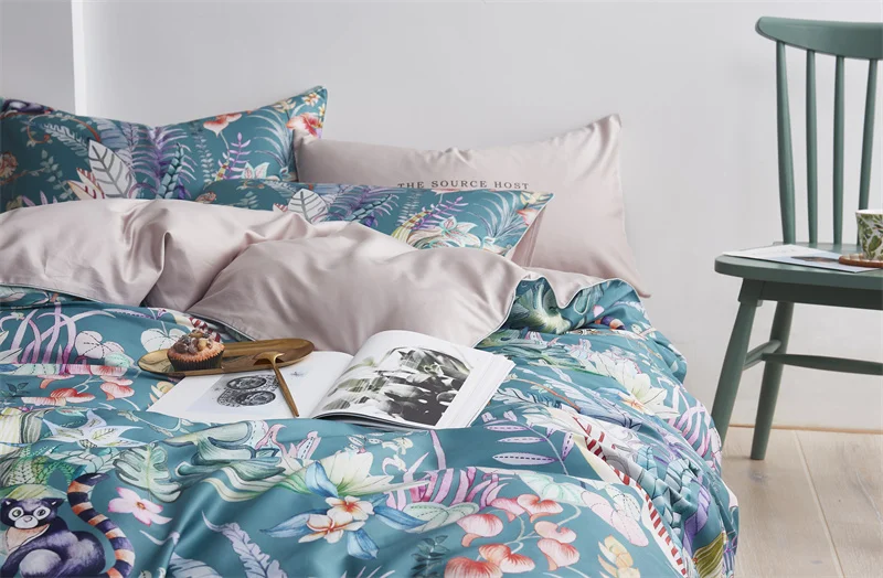 29Color 4/6Pcs Luxury Egyptian Cotton Bedding Set Queen King size Bright Flamingo Leaf Duvet Cover Bed sheet set Fitted sheet