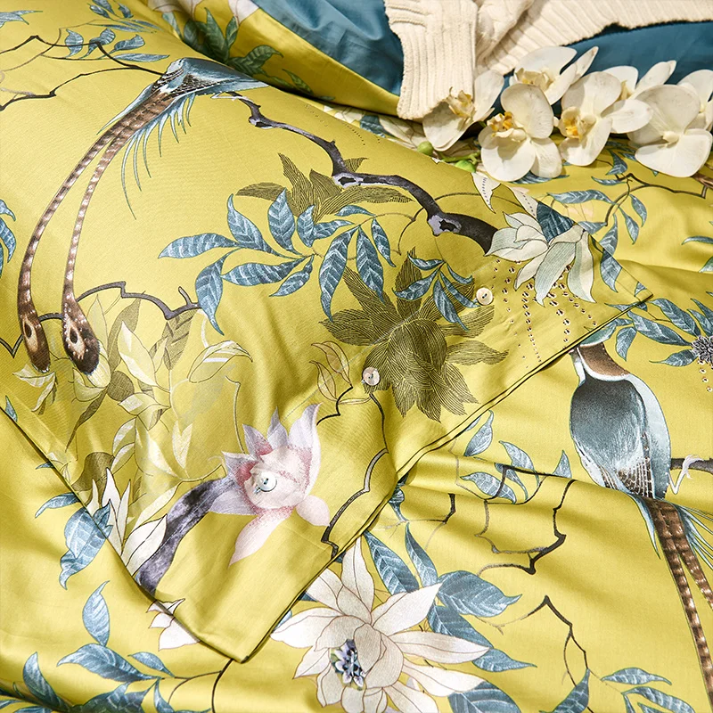 29Color 4/6Pcs Luxury Egyptian Cotton Bedding Set Queen King size Bright Flamingo Leaf Duvet Cover Bed sheet set Fitted sheet
