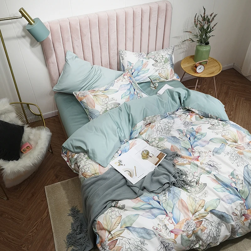 29Color 4/6Pcs Luxury Egyptian Cotton Bedding Set Queen King size Bright Flamingo Leaf Duvet Cover Bed sheet set Fitted sheet