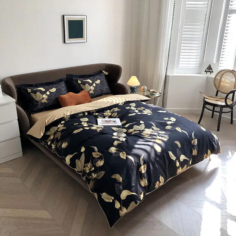 29Color 4/6Pcs Luxury Egyptian Cotton Bedding Set Queen King size Bright Flamingo Leaf Duvet Cover Bed sheet set Fitted sheet