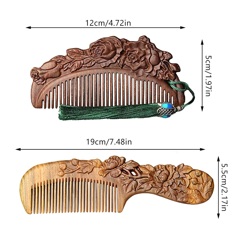 Wood Exquisite Carving Lotus Comb Anti-Static Beard Comb Handicraft Hair Styling Gift's Gift Natural Sandalwood Combs Solid