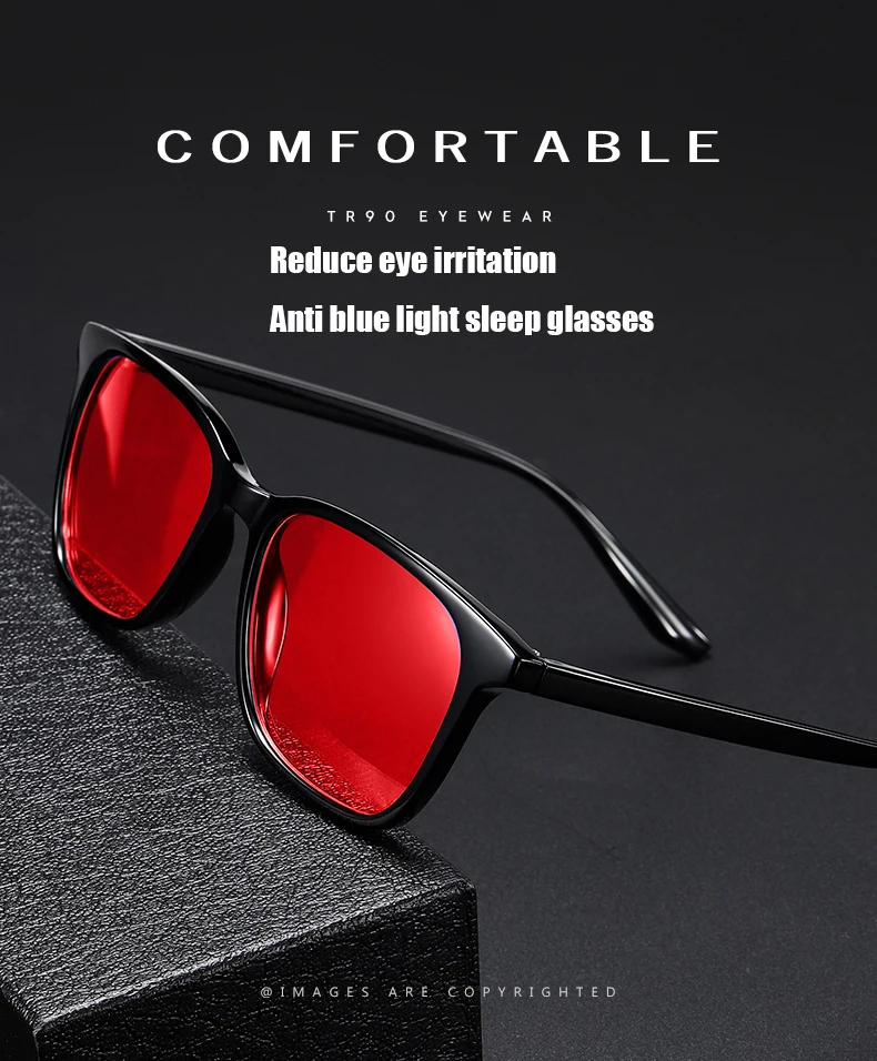 Men Sleep Blue Light Blocking Glasses Women Anti Radiation Computer Eyewear UV500 PC Red Lenses TR90 Square Eyeglasses Frames