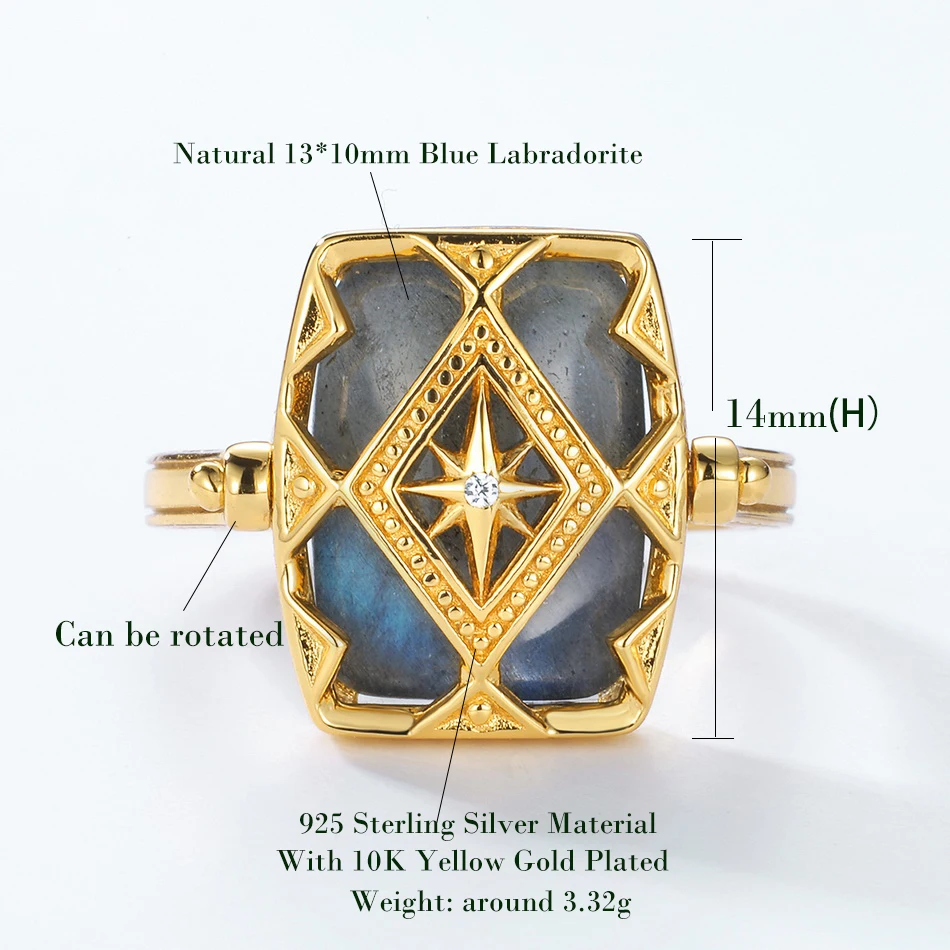 ALLNOEL Vintage 925 Sterling Silver Natural Labradorite Ring Pendant Earring Fashion Jewelry Christmas Party Gift Accessories