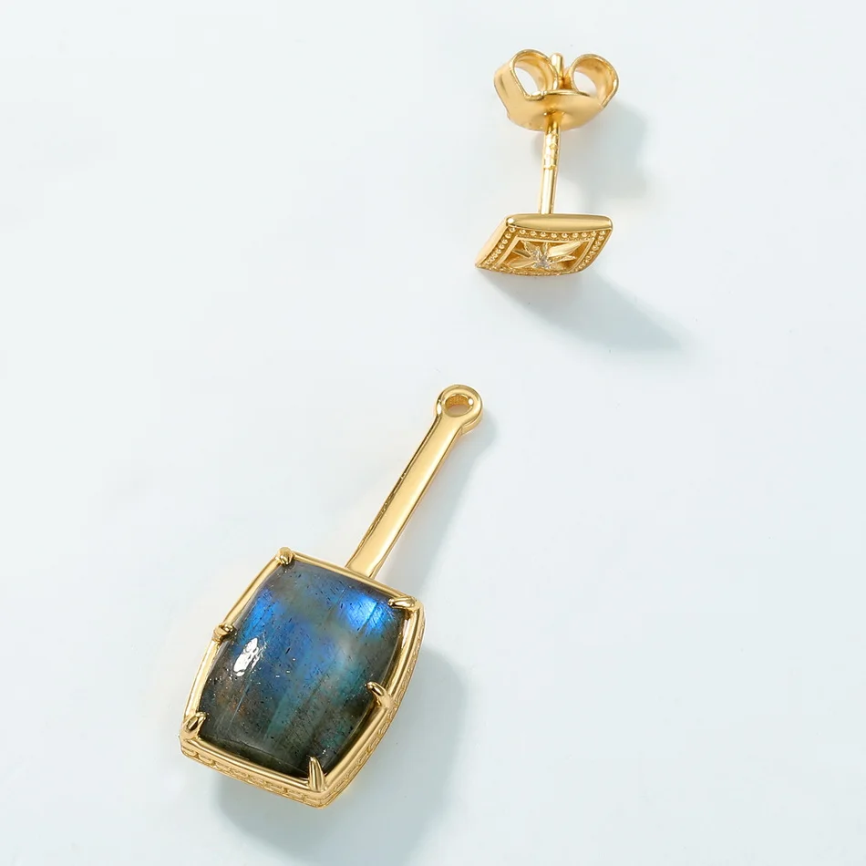 ALLNOEL Vintage 925 Sterling Silver Natural Labradorite Ring Pendant Earring Fashion Jewelry Christmas Party Gift Accessories