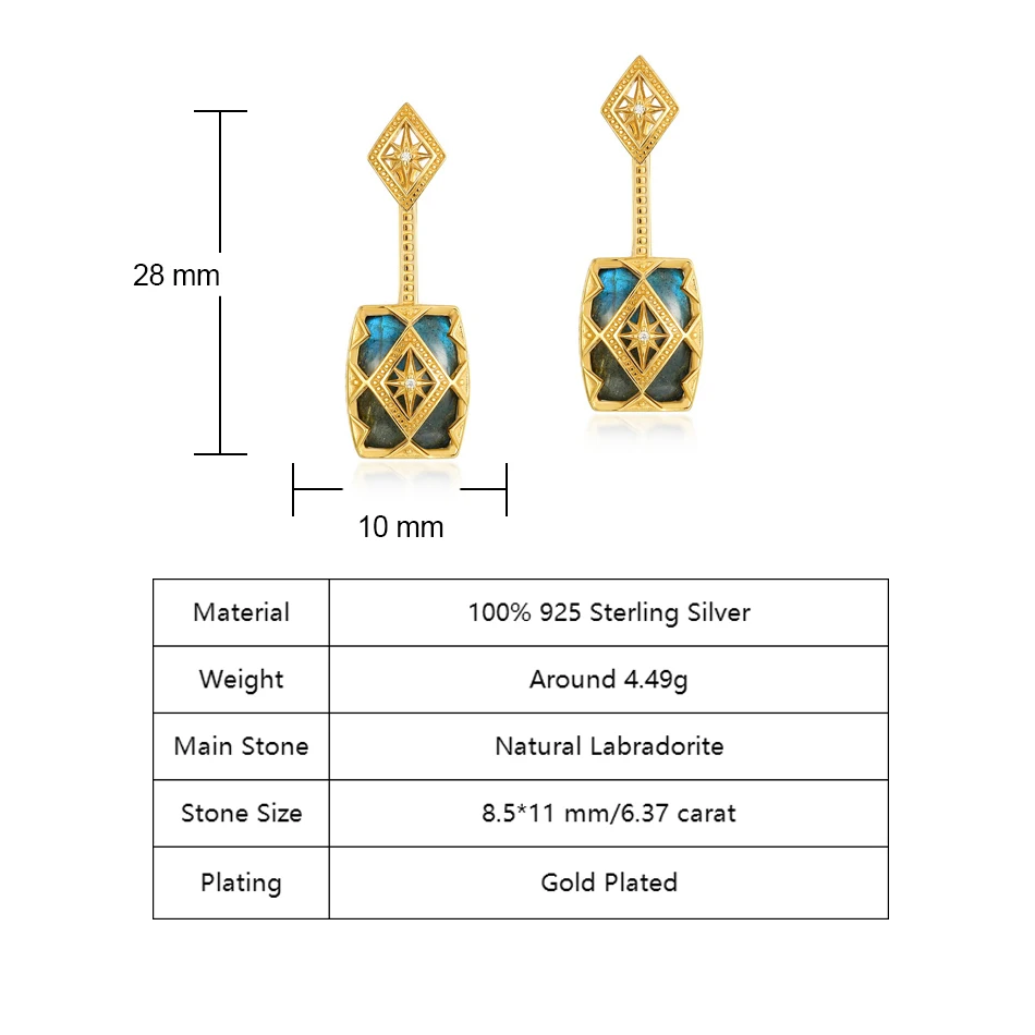 ALLNOEL Vintage 925 Sterling Silver Natural Labradorite Ring Pendant Earring Fashion Jewelry Christmas Party Gift Accessories