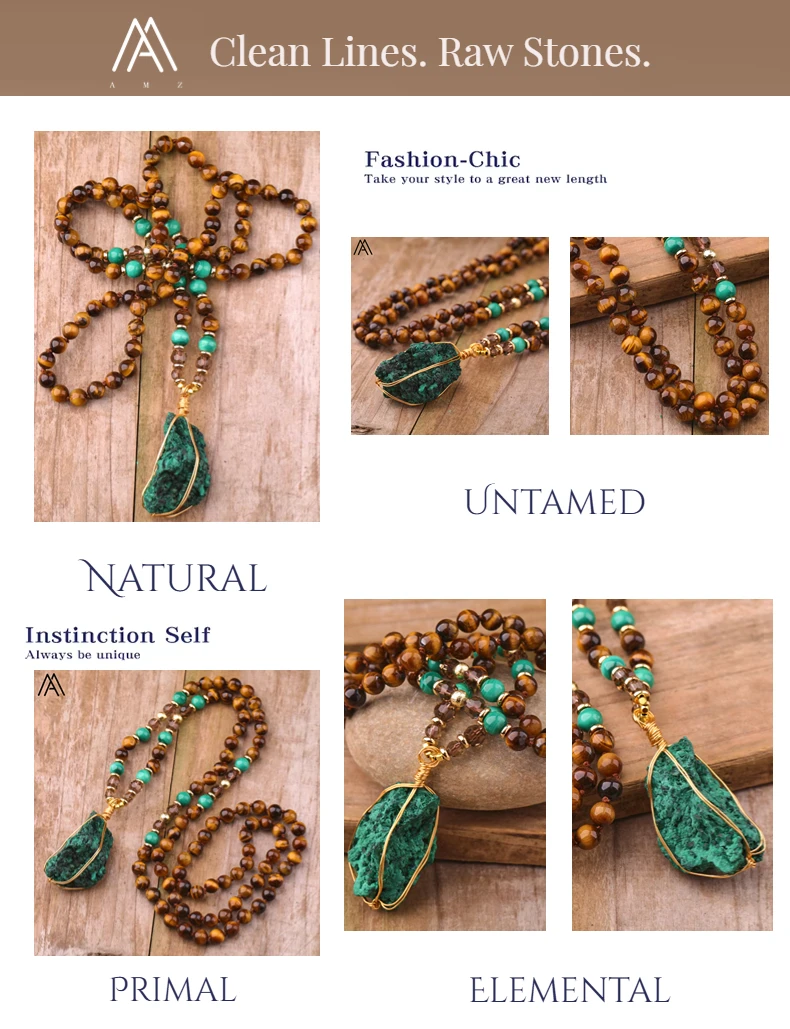 Ethnic Malachite Jasper Pendant Necklaces Women 8mm Tiger Eye Stone Knotted Woven Necklace Fashion Handmade Jewelry Gifts Bijoux