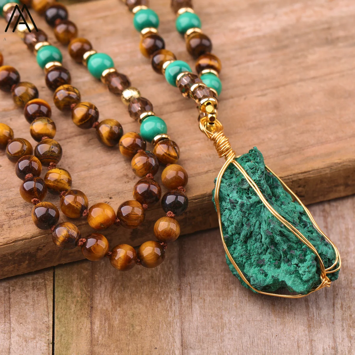Ethnic Malachite Jasper Pendant Necklaces Women 8mm Tiger Eye Stone Knotted Woven Necklace Fashion Handmade Jewelry Gifts Bijoux