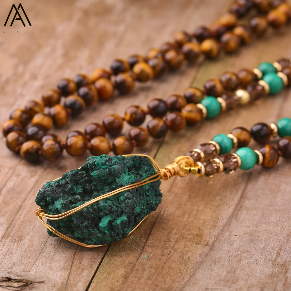 Ethnic Malachite Jasper Pendant Necklaces Women 8mm Tiger Eye Stone Knotted Woven Necklace Fashion Handmade Jewelry Gifts Bijoux