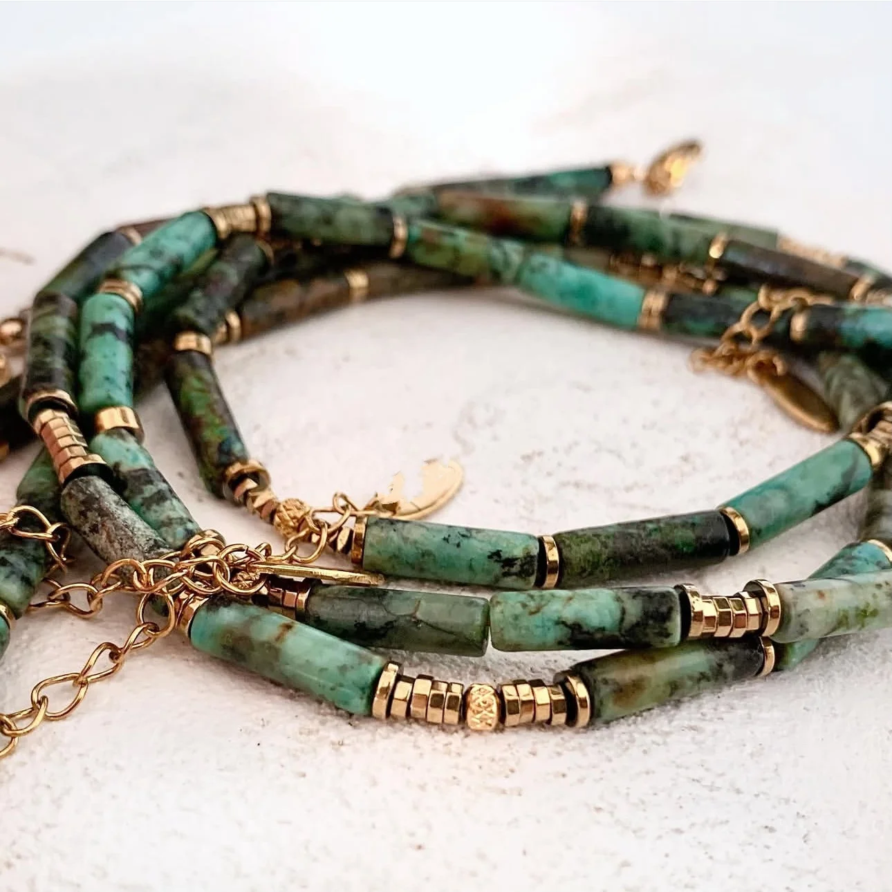 Natural African Turquoise Bead Necklace with Titanium Steel Accessories European And American Popular Personality Energy Jewelry