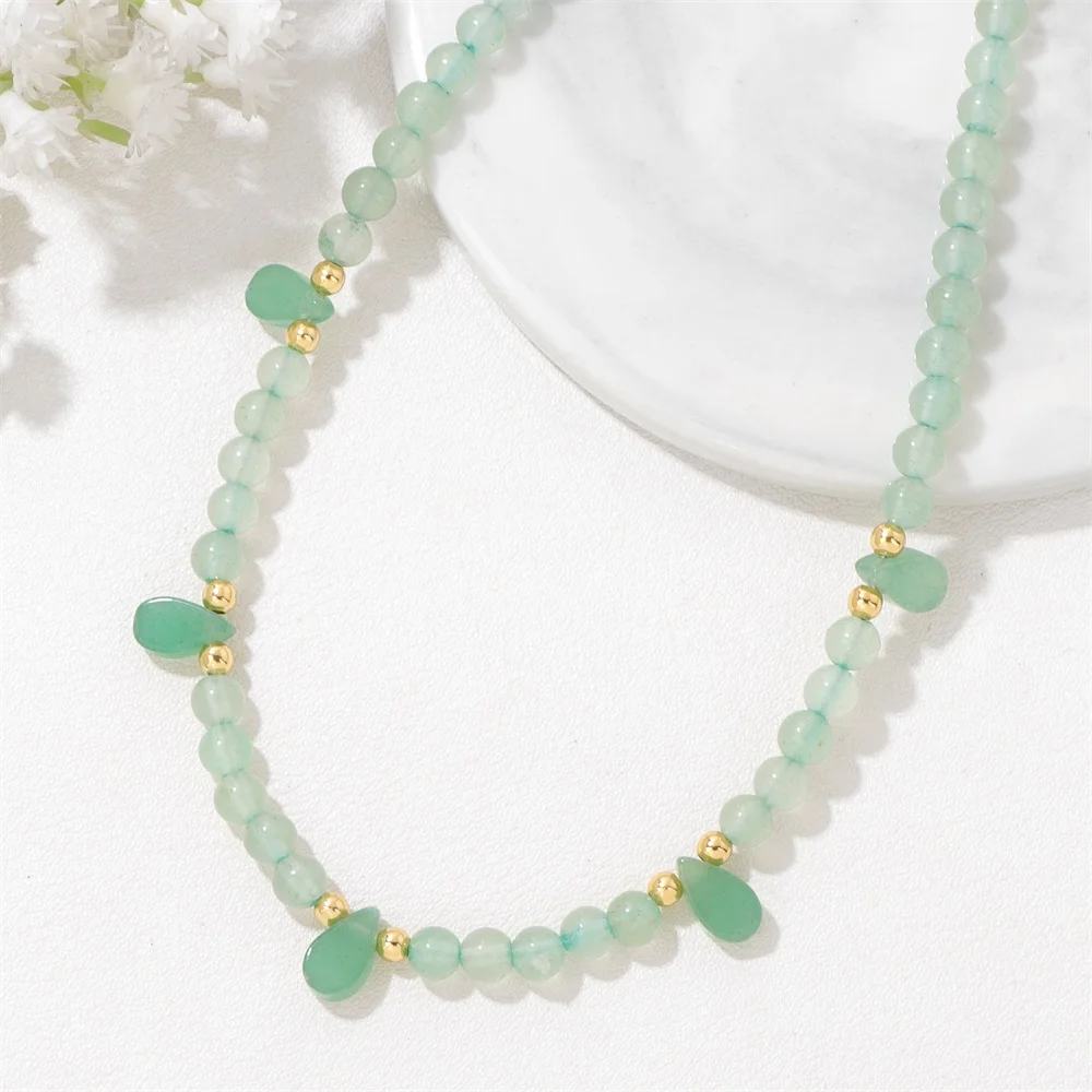 4mm Green Aventurine Beads Necklace Natural Stone Water Drop Charm Necklaces For Women Men Amethysts Tiger Eye Choker Jewelry