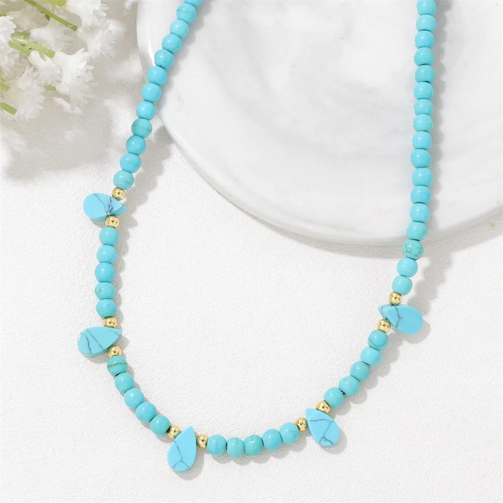 4mm Green Aventurine Beads Necklace Natural Stone Water Drop Charm Necklaces For Women Men Amethysts Tiger Eye Choker Jewelry